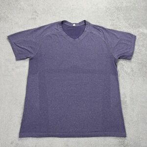 Lululemon Shirt Men Large Purple Metal Vent V-Neck Training Gym Workout Athletic